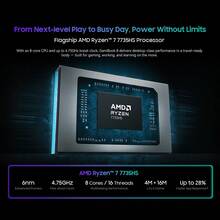 Blackview GamiBook 8 | 16" FHD+ IPS Display 1920*1200 | AMD Ryzen 7 7735HS (8C/16T, Up To 4.75GHz) | AMD Radeon 680M Graphics | 16GB DDR5 RAM | 512GB NVMe SSD | Windows 11 Pro | WiFi 6 + Bluetooth 5.2 | Metal Slim Laptop 1.8kg | Fingerprint & Backlit Keyboard | Dual Type-C + Multiple Ports | 57Wh Battery - 查看 3