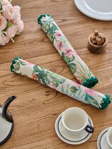 1/4/6 件复古美式乡村风格花卉提花餐垫，亮绿色贝壳刺绣边缘防滑杯垫，适合日常使用、节日、生日、派对、家庭聚会、婚礼、晚宴、四季家居装饰 - 彩色 - 查看 11