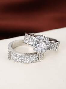 خاتمان فاخران مرصعان بالزركونيا، خواتم خطوبة وزواج مرصعة بزركونيا كبيرة