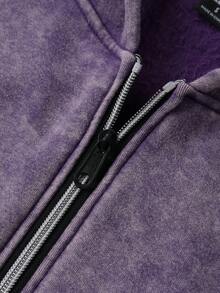 Autumn And Winter "It Is What It Is" Pattern Men's Hooded Sweatshirt Top, Slightly Elastic Fit Washed And Distressed Cotton Fleece Purple Long-Sleeved Cardigan Zipper Sweatshirt, Outdoor Daily Casual Back-To-School Season Jacket - Purple - View 6