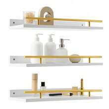 A Set Of 3 Wooden Wall Racks, Floating Racks, Wall Hanging Racks, Picture Display Racks, Spice Racks, Kitchen, Bedroom, Bathroom Decoration Wooden Wall Racks - White Set of 3 - View 3