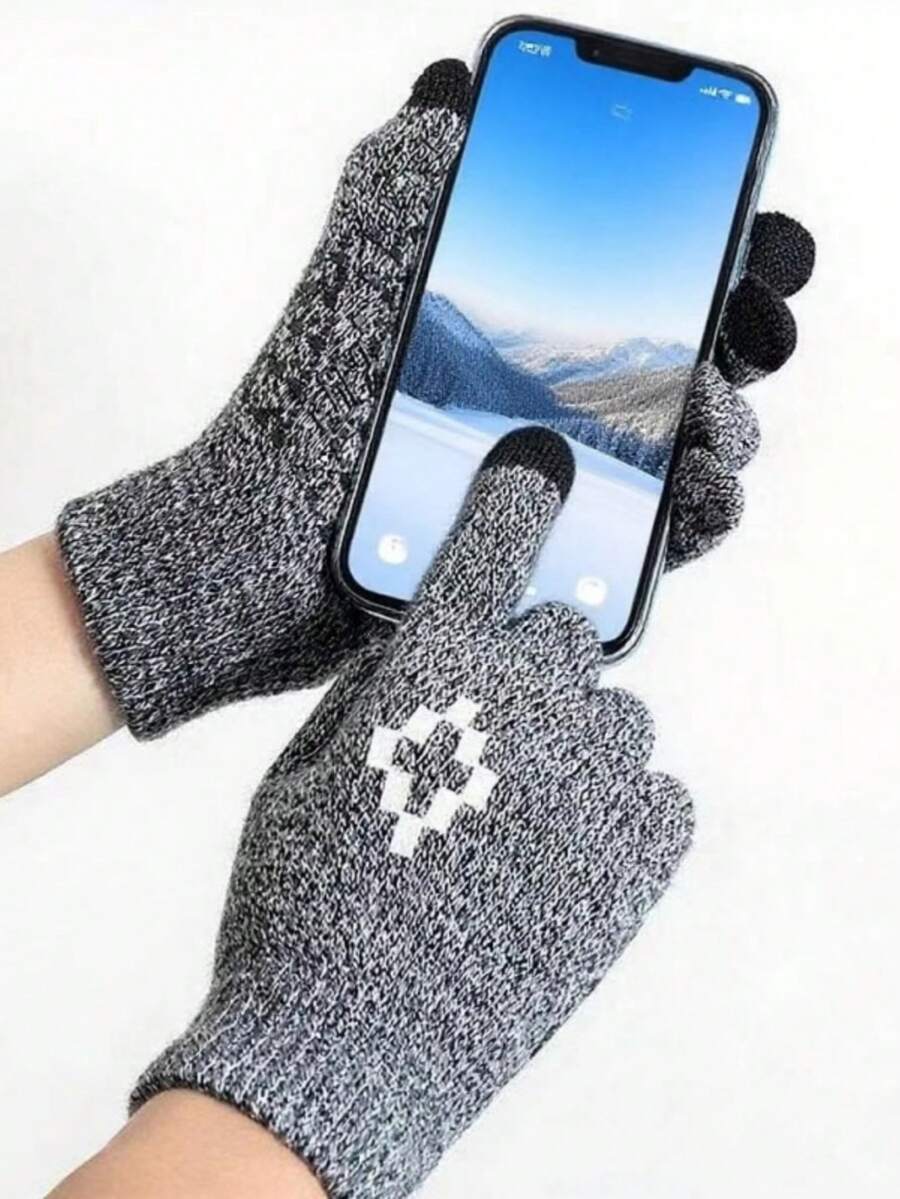 Mănuși tactile tricotate de iarnă pentru bărbați, cu model geometric, elegante și funcționale pentru activități în aer liber, mesaje text, condus - moi, respirabile și perfecte pentru vreme rece de toamnă