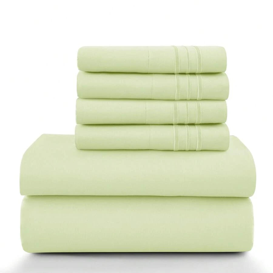 LUX DECOR 6-Piece Embroidered Bed Sheet Set – Brushed Microfiber, Deep Pocket, Lightweight & Breathable – Graduation Gifts, Home Decor, Sleep Protection For Dorms, Student Beds, Back‑To‑School Gift, Soft Bed Linens, Comfortable Sleep, Luxury Bed Set, Valentine's Day Bedroom, Spring Bedding Refresh, Guest Room Essentials, Dorm Room Bedding, Premium Bed Linens, Easy Care Sheets, Hypoallergenic Fabric, Year-Round Comfort, Master Bedroom Update, Matching Bedding Set, Hotel Quality Linens - 香草 - 查看 1