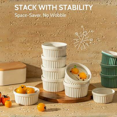 6 Stücke Set Keramik-Backschälchen - 4oz Fassungsvermögen, stapelbar & ofenfest, perfekt für Cremes & Dips