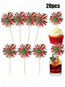 10/20 件铝箔烟花纸杯蛋糕装饰、彩色鸡尾酒饮用签、生日快乐蛋糕装饰、夏威夷纸杯蛋糕装饰、派对蛋糕装饰、闪光金属丝花饮料搅拌器、鸡尾酒食物水果牙签、派对用品金色、圣诞节、万圣节、1 件 - 多色-雨絲 - 查看 12