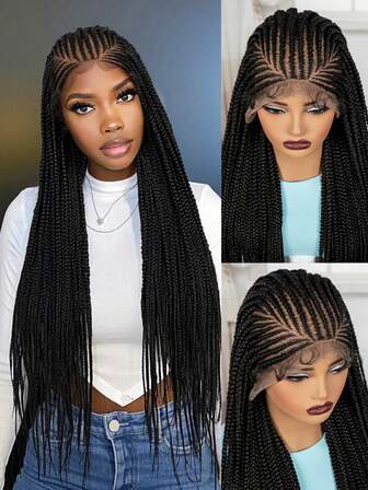 A ANYTIME 36 Inch Synthetic Cornrow Braids Wigs Transparent Full Lace Braided Wigs Natural Lace Front Wigs For Women