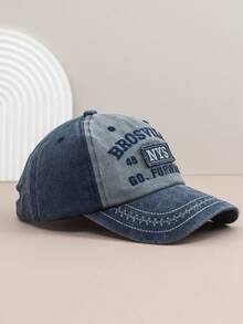 1pc Vintage Distressed English Embroidery Baseball Cap, Unisex Sunshade Visor Hat, Fashionable Outdoor Snapback