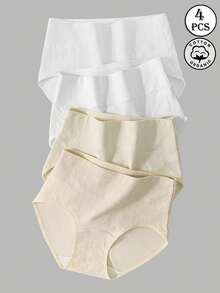 HANQIYA 4pcs Women's Underwear, Skin-Friendly, Comfortable, Elegant, Minimalist Solid Color & Striped Design, Extended Crotch - Multicolor - View 5