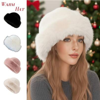 1 Stück neue Fellmützen für Damen, Herbst/Winter europäischer & koreanischer Stil warme Mützen, modische einfarbige schmeichelhafte mongolische Mützen, verdickte Winter Outfits