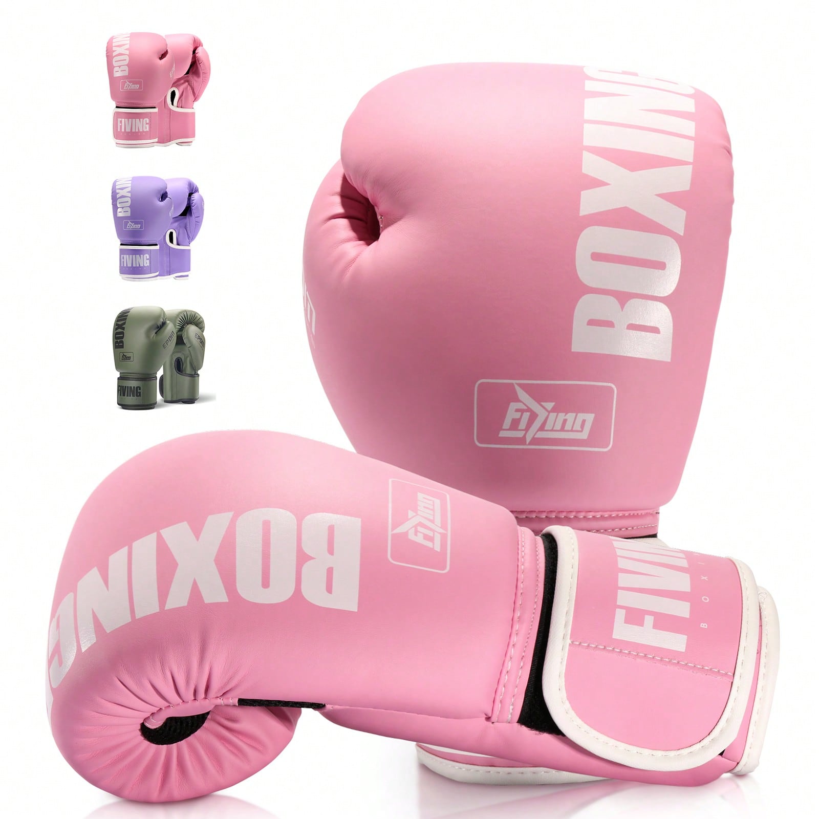 Par de guantes de boxeo de mujer FIVING de PU, rosa, morado, verde, para Muay Thai, boxeo y entrenamiento de MMA. Nuevos estilos este año, regalo de