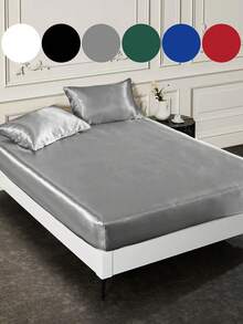 2/3pcs Luxury Satin Fitted Sheet Set, 1pc Mattress Cover With 1/2pcs Pillowcase, Bedding, Silky Touch Mattress Protector (No Filler), Skin-Friendly And Comfortable Fitted Sheet For Bedroom, Solid Color Satin Fitted Sheet Set, Cooling Breathable Bedding, Soft And Silky Minimalism Style Bedding Sheet, For Queen King Twin Full Size, Machine Washable, Perfect Holiday Gift, Silver, Autumn Decor, Room Decor, Back To School, School Supplies