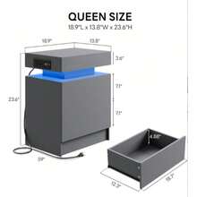 Nightstand With Charging Station, Modern Night Stand With LED Light And Drawers, Bedside Table For Room Decor, End Table For Bedroom, Black/Grey