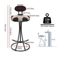 MoolSun 29 Inch Bar Stool Set - Counter Height Stool, Velvet Counter Stool, High Stool With Backrest And Metal Legs, Medieval Modern Bar Chair For Kitchen Island, Dining Room Chair - B-黑色(足球印花坐凳) - 查看 11