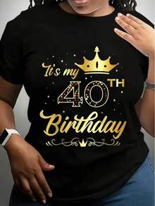 It'S My 40th Birthday Party T Shirt 100% Cotton, Golden & Black Design With Crown & Stars, Perfect Gift For Men, Women, Dad, Mom, Friends, S XXXL, Machine Washable, Birthday Party Apparel Short S - 黑色 - 查看 1