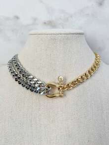 1 buc bijuterii impermeabile 18K placate cu aur din oțel inoxidabil cutie lanț Choker dublă culoare cataramă groasă pandantiv colier pentru femei bijuterii