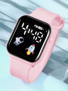 6pcs/Set Cute Heart & Rocket Cartoon Pattern Sports Digital LED Display Watch, Multiple Colors, For Daily Wear & Occasions - Multicolor - View 6