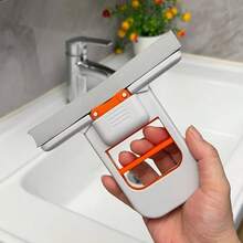 Mopa de mano mini mejorada con esponja - Lavado sin manos, plegable para almacenamiento, mango ergonómico y diseño compacto para cocina, baño, sala de estar - Herramienta de limpieza de plástico, accesorio de limpieza de baño, herramienta de limpieza moderna, mango de fácil agarre