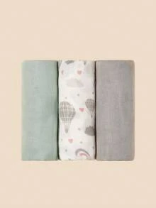 3条装 [Oeko-Tex] 婴儿襁褓毯，热气球纯色，透气柔软，轻盈舒适，适合新生女婴和男婴，充满爱意，情人节礼物 - 彩色 - 查看 9