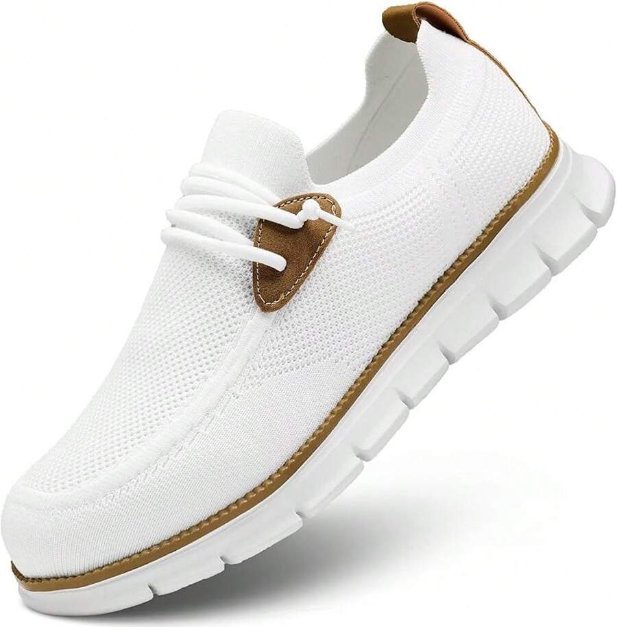 Mens Casual Loafers Shoes Slip On Fashion Walking Dress Sneakers Business Oxfords Work Lightweight Soft Sole Zapatos-20256688 - 全白 - 查看 1