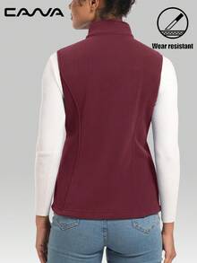 Cavva 女士抓绒背心外套，无袖轻便拉链夹克，保暖柔软，带拉链口袋，适合运动、办公、户外活动、聚会、露营、骑行、徒步旅行等冬季穿着。 - 酒紅色 - 查看 4