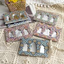 1pc Rectangular 3-Sided Bohemian Floral Pattern Ceramic Embossed Decorative Mirror With Hanging Board, Suitable For Home Decor, Daily Use And Holiday Gifts