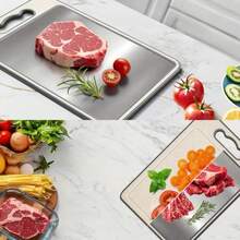 Premium Stainless Steel Cutting Board, Double-Sided Kitchen Chopping Board With Built-In Knife Sharpener & Garlic Crusher, Non-Slip Silicone Wrapped, Dishwasher , Best Gift Choice - Beige - View 8