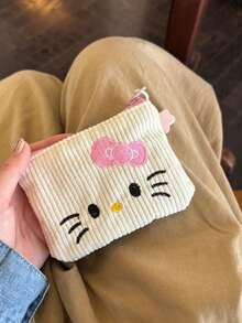 Sanrio 1 pieza Monedero bordado con gato Kitty de Sanrio, bolsa de almacenamiento mini, bolsa cosmética portátil, bordado de alta calidad para mujer, billetera mini, monedero, billetera de viaje de otoño, monedero para monedas, monedero para dinero, estilo Y2K