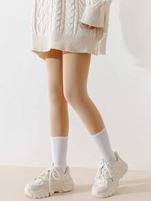 1 قطعة جوارب ضيقة بلون البشرة للبنات، سراويل ضيقة متعددة الاستخدامات للخريف والشتاء، مناسبة لزي المدرسة والارتداء اليومي - كاكي - مشاهدة 4