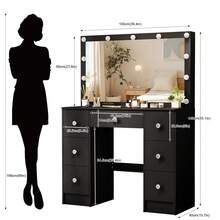Large Modern Dressing Table Set With Large Mirror And 7 Drawers Wood Makeup Desk - Black - View 6
