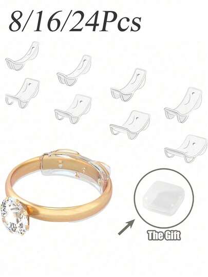 Przezroczysta, niewidoczna, zmniejszająca rozmiar pierścionka na palec, niewidoczna naklejka zmniejszająca rozmiar luźnego pierścionka na palec damski, przezroczysta, samoprzylepna, do samodzielnego szycia biżuterii, zestaw narzędzi do regulacji luźnych pierścionków - idealna do obrączek ślubnych i biżuterii.