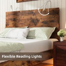 Wooden Platform Bed Frame With Reading Light Headboard, Floating Bed Frame With Adjustable LED Lights, No Box Spring Needed, Easy Assembly, Brown Bed Frame, Twin/ Full/ Queen/ King - Brown - View 2
