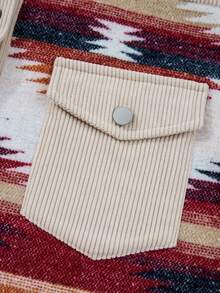 Acelitt Women's Western Style Geometric Print Patchwork Ribbed Collar Dual Flap Pocket Turndown Collar Shacket, Winter - Multicolor - View 7