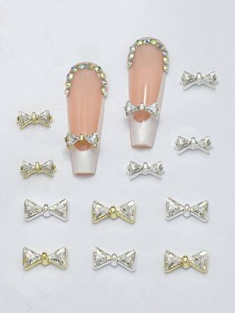 10 sztuk trójkątnych ozdób do paznokci z kokardkami z kryształkami, japoński minimalistyczny, luksusowy, trójkątny styl, muszka z kryształkami, akcesoria do zdobienia paznokci DlY NailAccessories