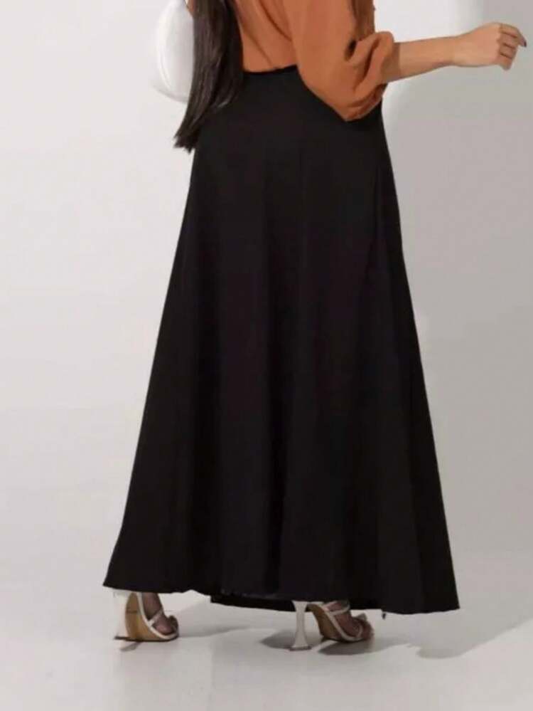 Long Skirt High Waist Tailored In Rustic Linen Evangelical Fashion - 黑色 - 查看 3