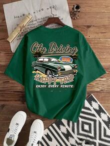 Camiseta de Manga Curta com Gola Redonda, Teia de Aranha Gráfica Branca para Homens, Rock And Roll, Presente para o Namorado, Para Sair - Verde Escuro - Visão 1