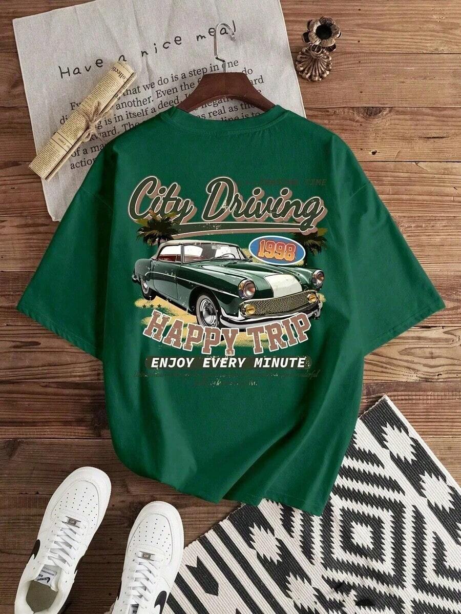 Camiseta de Manga Curta com Gola Redonda, Teia de Aranha Gráfica Branca para Homens, Rock And Roll, Presente para o Namorado, Para Sair - Verde Escuro - Visão 1