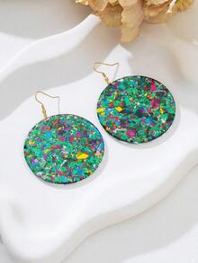 1 par de pendientes colgantes redondos retro con geometría multicolor y brillo, accesorio versátil para vacaciones, fiestas y regalos - Verde - Ver 5