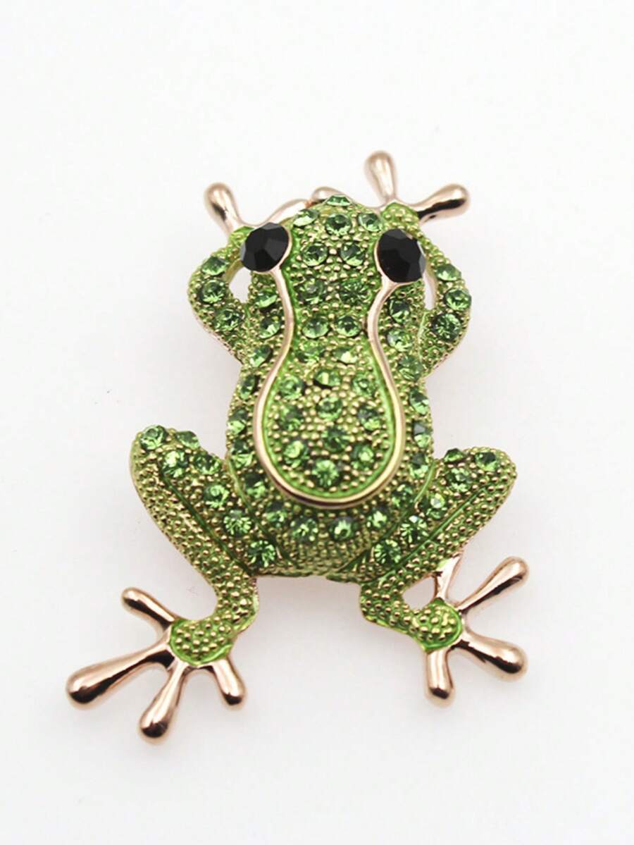 1pc Creative Colorful Rhinestone Frog Brooch Accessory, Suitable For Summer, Parties, Gatherings, Vacations, Great Gift For Friends Halloween Accessories Teachers Day - Green - View 1