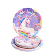 Rainbow Unicorn Happy Birthday Disposable Plates, Napkins, Cups - Party Supplies For 30 Guests, Disposable Paper Plates Suitable For Birthday, Wedding, Party, Family Picnic - Multicolor - View 7