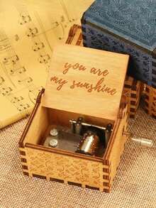 1pc Embossed Letter Wooden Music Box, Vintage Manual Music Box For Gift Birthday