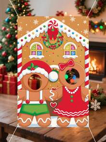 1pc Gingerbread Man Christmas Photo Backdrop Banner, Christmas Photo Props, Vinyl Christmas Photography Backdground Cloth, Christmas Door Cover, Merry Christmas Decorations For Home, Christmas Party Photoshoot Background Decor, Christmas Wall Decor