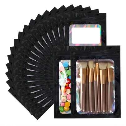 200 Piezas De Bolsas  negras De Embalaje Resellables Holográficas, Bolsas De Plástico Con Cremallera hermeticaA Prueba De Olores Coloridos Y Lindos Para Almacenamiento De Alimentos Y Envasado De Joyas Que Pueden Ser Usadas Por Pequeñas Empresas.