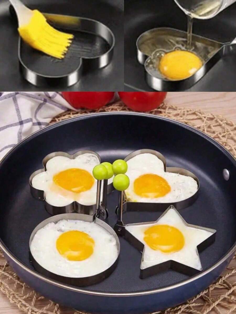 Bộ 4 khuôn bánh kếp hình trứng, 4 khuôn chiên hình trứng, hình tròn và hình trái tim với nhiều hình dạng khác nhau, Chảo rán bằng thép không gỉ Maijie, Dụng cụ nấu ăn, Phụ kiện nhà bếp, Dụng cụ nhỏ, Khuôn chiên - Bạc - Xem 1