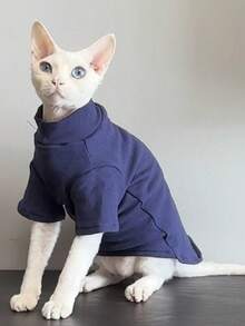 斯芬克斯猫冬季保暖套装 - 抓绒高领卫衣，透气无毛猫外套，适合小型/中型犬和吉娃娃，柔软舒适，户外防风保暖，适合秋冬季穿着 - 藏蓝色 - 查看 13