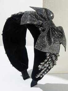 1 pieza Diadema de terciopelo negro con decoración de mariposa de rhinestone, accesorio de cabello de lujo y moda para invierno para mujeres, accesorio de cabello de alta gama para fiestas/banquetes