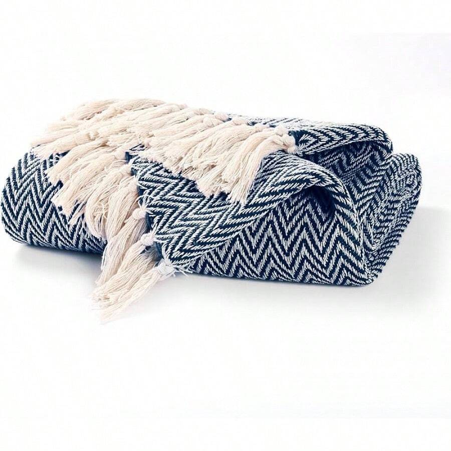 EHC Reversible Throw Blanket Single 125 X 150 Cm Grey - Navy Blue - View 1