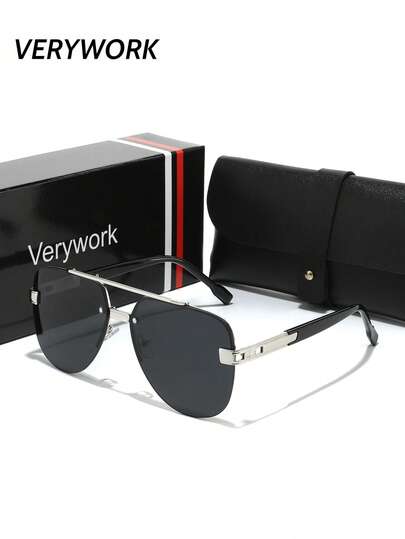  Verywork 1pc Pilot Frame Vintage Superior Quality Brand Design Men Fashion Glasses Comes With Storage And Wiping Cloth For Outdoor Activities Ideal Choice For Gift Beach Accessories Glasses Shades Looks Street Style And Suit For Sweater Jacket Sweatshirt Hoodie Leather Pants And Cargo Pants For Summer Beach Vacation,Outdoor,Travel