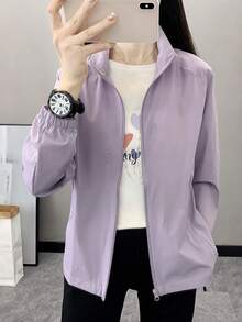 夏季轻薄透气防紫外线夹克，户外运动速干时尚印花休闲女式风衣