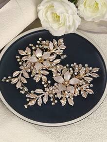 1 件装婚礼发梳夹新娘水晶婚礼发饰适用于新娘和伴娘头饰情人节 - 金色 - 查看 7