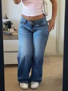 Nowe modne jeansy vintage z szerokimi nogawkami dla kobiet, luźne, proste, do połowy tali, uniwersalne na cały sezon - Ciemny jeans - Zobacz 9